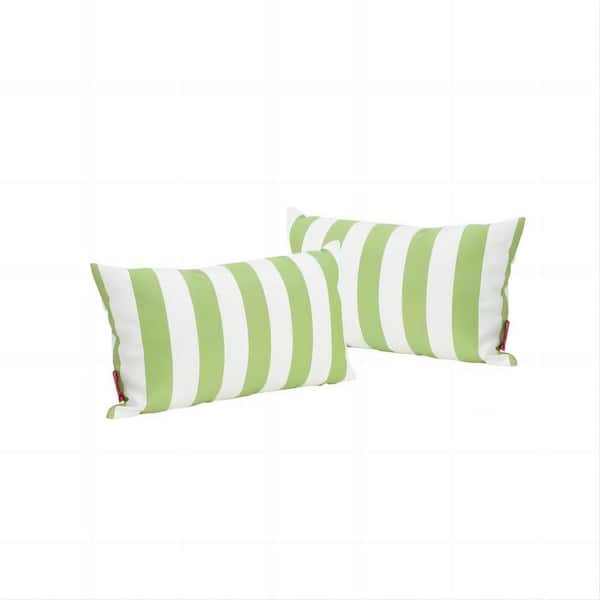 Clihome Outdoor Green and White Stripe Rectangular Bolster Pillow with Water Resistant Fabric(2-Pack)