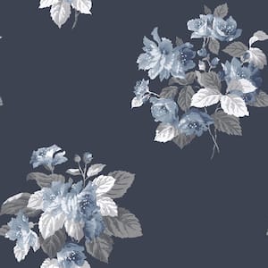 Secret Garden Navy and Blue Detailed Bouquet Non-Woven Paper Non-Pasted Wallpaper Roll (Covers 57.75 sq.ft.)