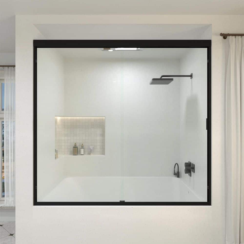 Nebula 60 in. W x 56 in. H Sliding Bath Tub Door in Semi Frameless in Matte Black with Clear Glass price history on PriceWatchPro