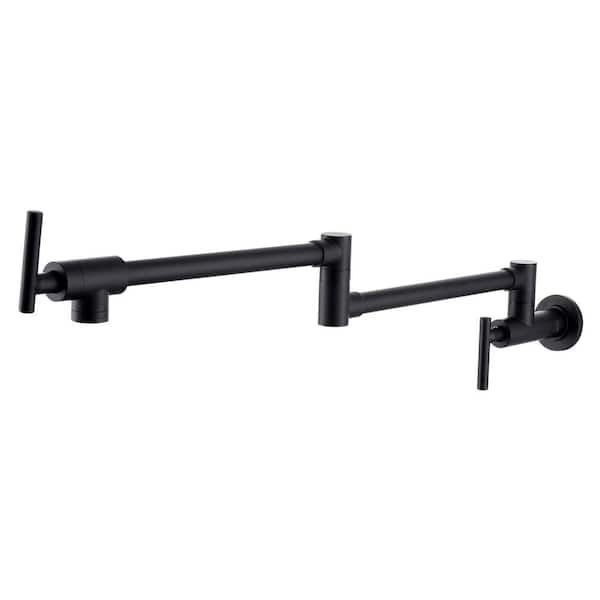 AIMADI 2-Handle Wall Mounted Pot Filler with Double Joint Swing Arms Single Hole Folding Kitchen Basin Taps in Matte Black