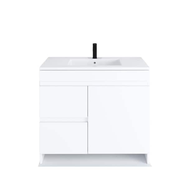VOLPA USA AMERICAN CRAFTED VANITIES Mace 36 in. W x 20 in. D Single Sink Bathroom Vanity Left Side Drawers In White With Acrylic Integrated Countertop