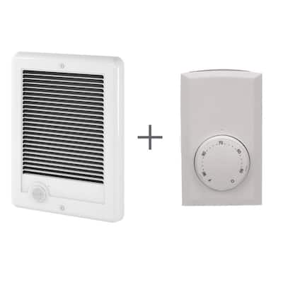 Com-Pak 1500-Watt 240-Volt Fan-Forced In-Wall Electric Heater in White, with Wall Thermostat