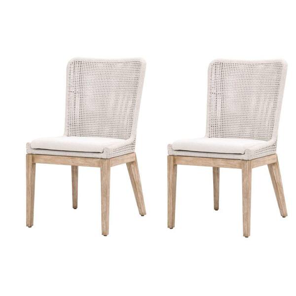 Benjara Gray Fabric Interwoven Rope Back Dining Chair with Aluminum Frame (Set of 2)