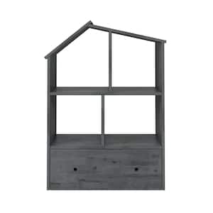 Freemont 28.98 in. Wide Gray 4-Shelf Scandinavian Inspired Dollhouse Shaped Bookcase with Drawer