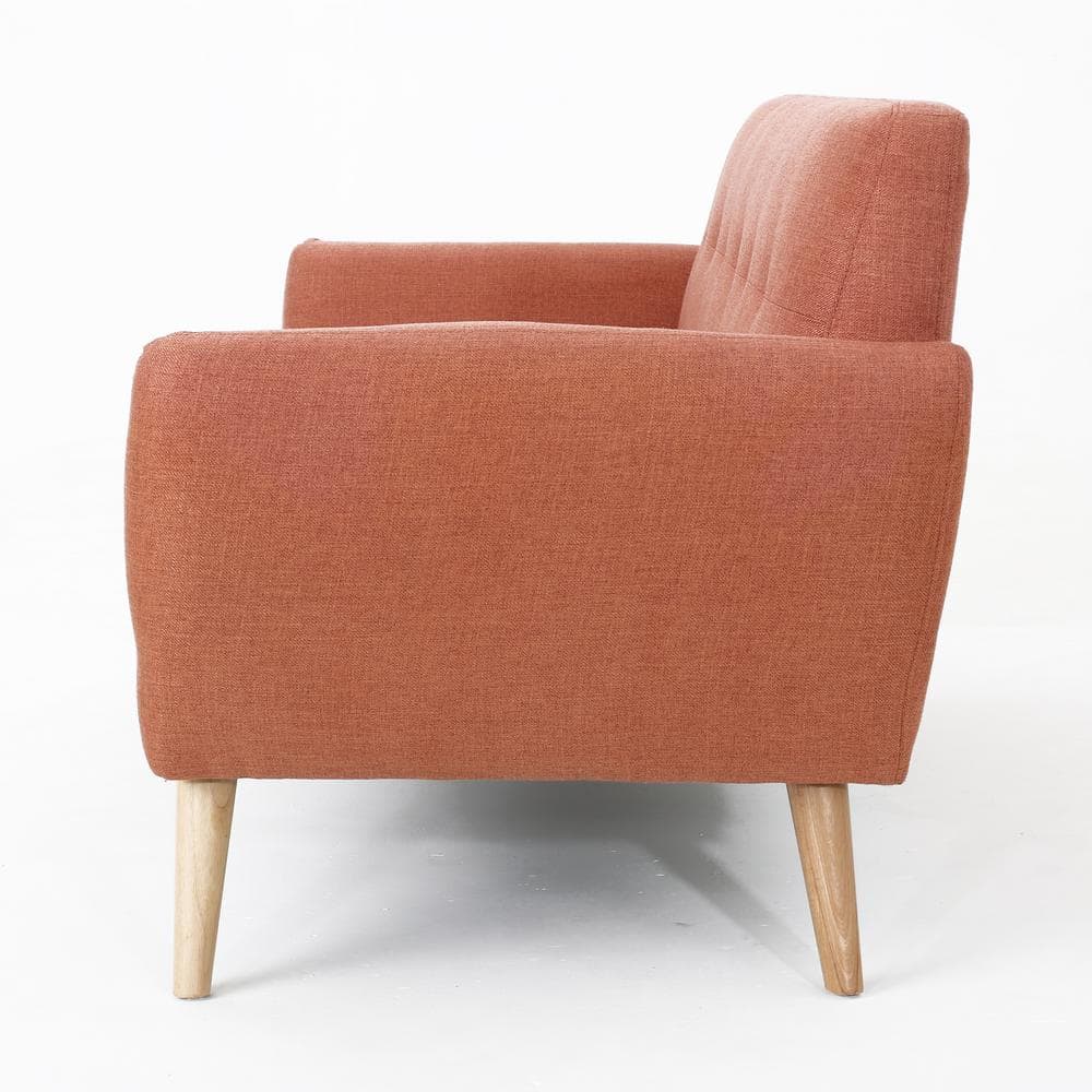 Mid-Century Orange and Brown Tufted Fabric Sofa