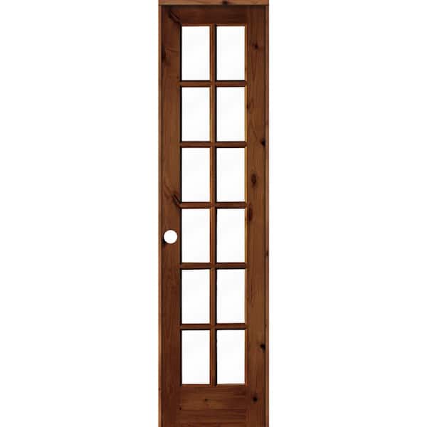 Krosswood Doors 28 in. x 96 in. Rustic Knotty Alder 12-Lite Right-Hand Clear Glass Red Chestnut Stain Wood Single Prehung Interior Door
