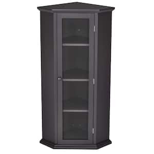 16.54 in. W x 16.54 in. D x 42.32 in. H Black Freestanding Bathroom Linen Cabinet with Glass Door