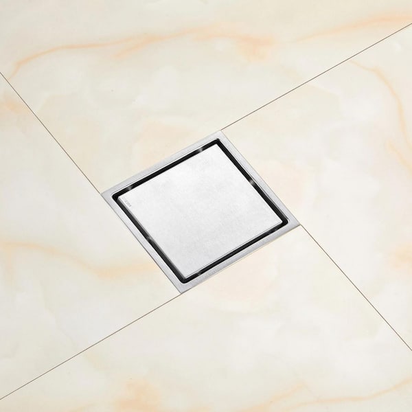 6 in. Square Stainless Steel Shower Floor Drain with Flange in Brushed Nickel