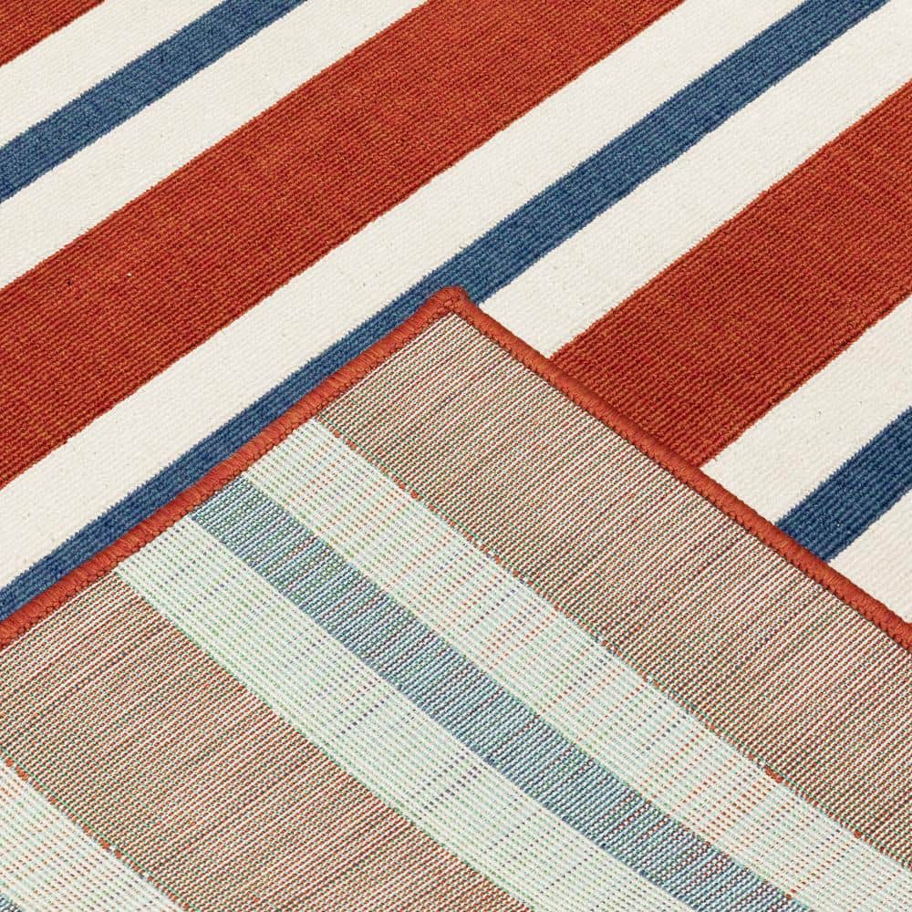 Red and White Striped Polypropylene Outdoor Rug, 7'10" x 10'10"