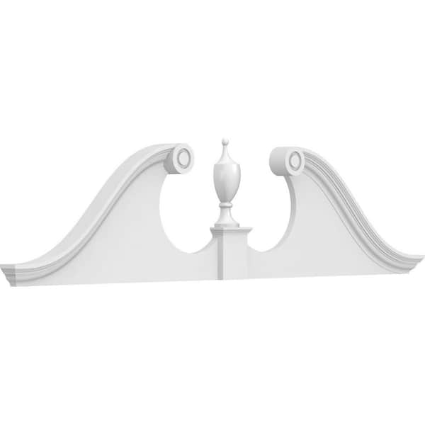 Ekena Millwork 76-in W x 19-in H x 2-3/4-in P Rams Head Signature Urethane Pediment (Urn Ships Unattached in Box), Primed Tan
