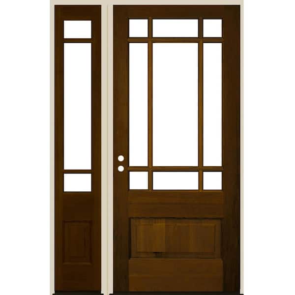Krosswood Doors 36 in. x 80 in. 3/4 Prairie-Lite Clear Glass Provincial Stain Right Hand Hemlock Prehung Front Door Left Sidelite