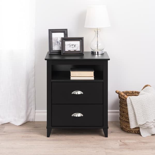 Prepac Yaletown Black 2-Drawer 23 in. W Nightstand Side Table with Open Shelf, Night Stand Bedside Table,Nightstand for Bedroom
