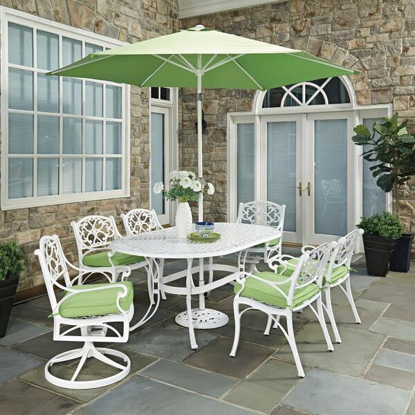 Home Styles Biscayne White 9-Piece Outdoor Dining Set with Green Cushions