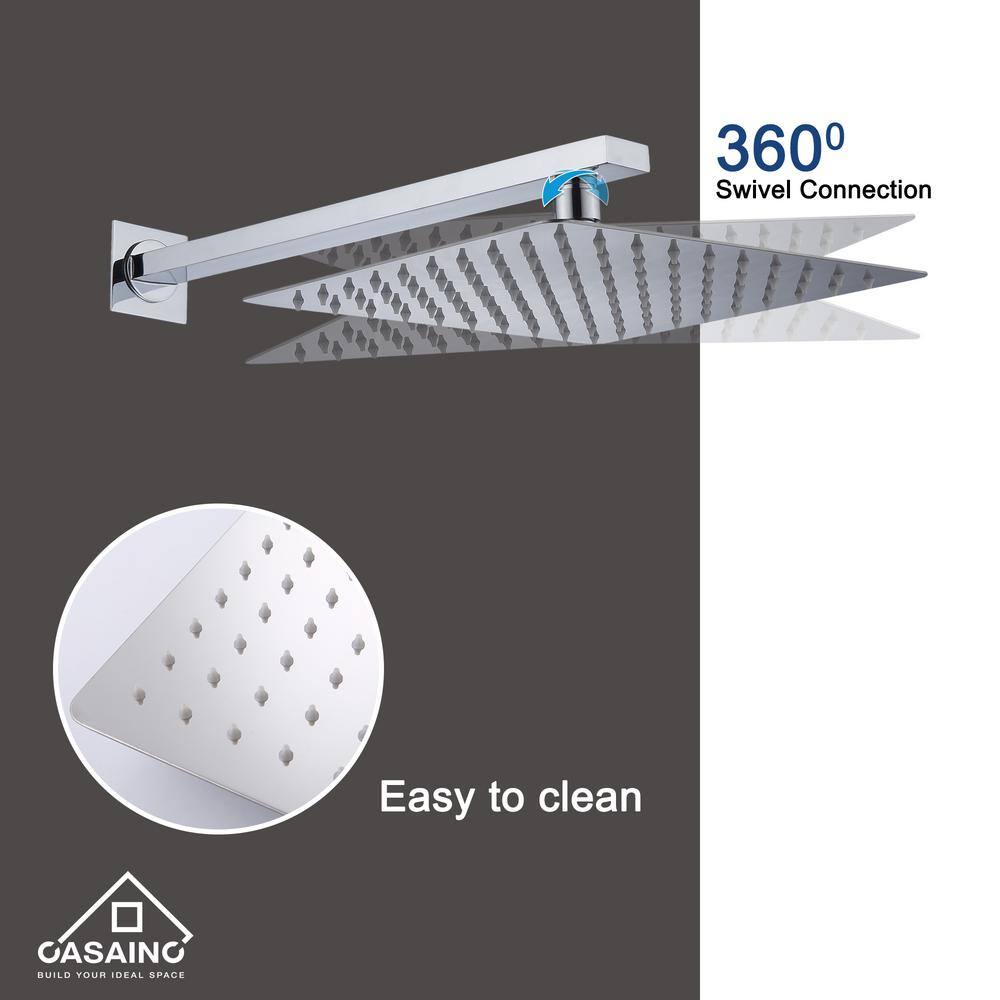 Chrome Dual Square Rain Handheld Wall Mounted Shower System