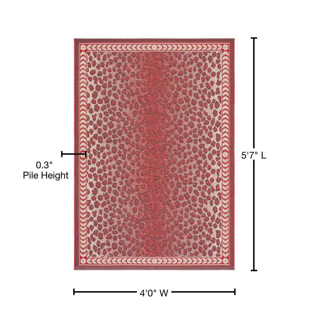 Red and Beige Rectangular Synthetic Indoor/Outdoor Rug