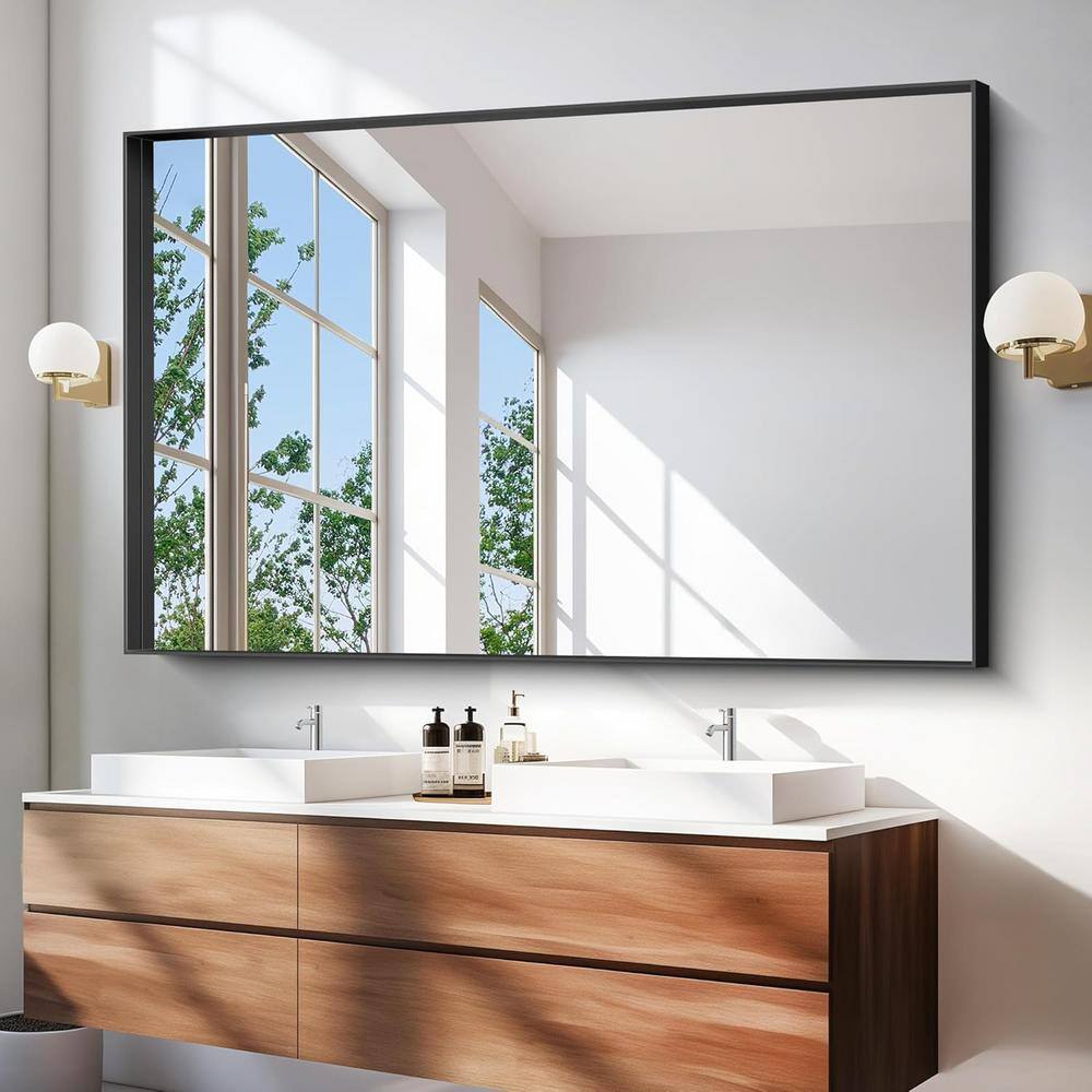 Large Black Aluminum Framed Rectangular Wall Mirror, 60" x 36"