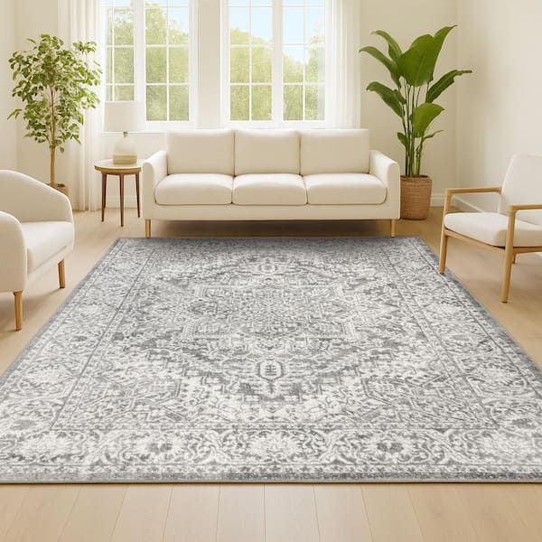JONATHAN Y Modern Persian Vintage Medallion Light Gray 4 ft. x 6 ft. Area Rug