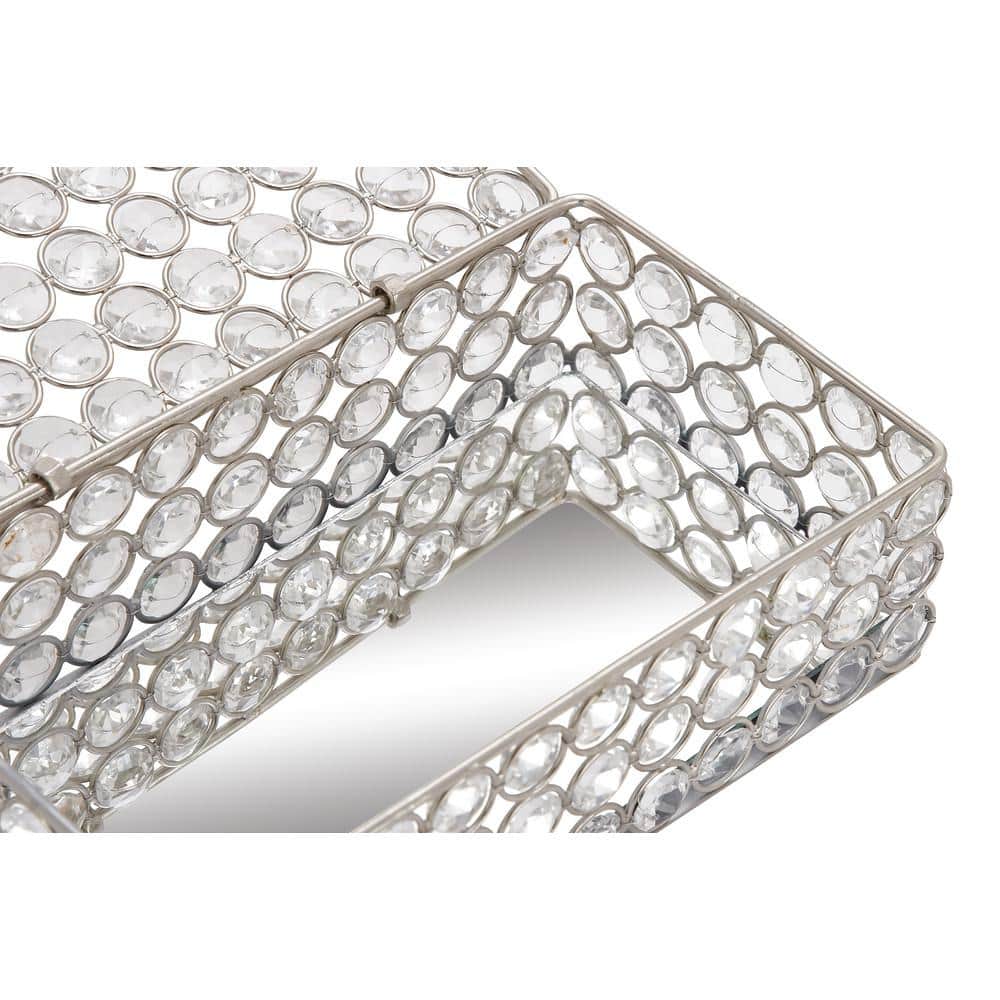 Silver Metal Rectangular Jewelry Box with Rhinestone Embellishments