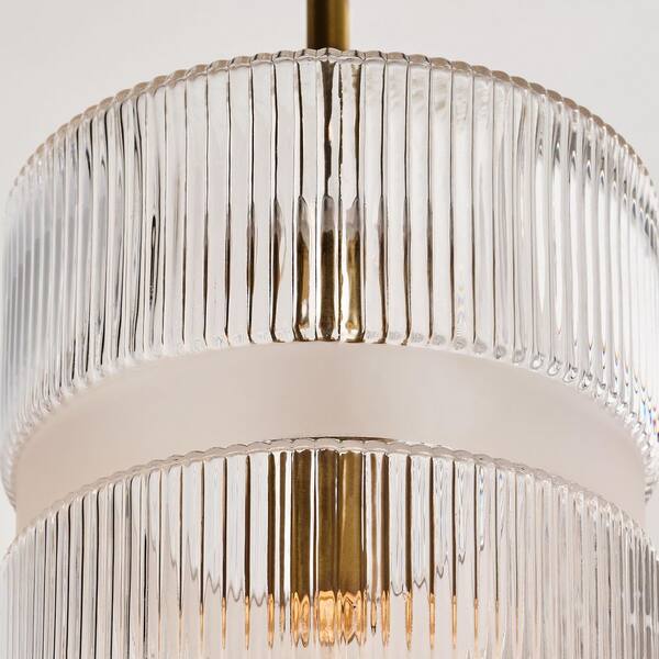 Generation Lighting - Liouet 7 in. W x 14 in. H 1-Light Satin Brass Transitional Pendant Light with Clear Ribbed Glass Shade