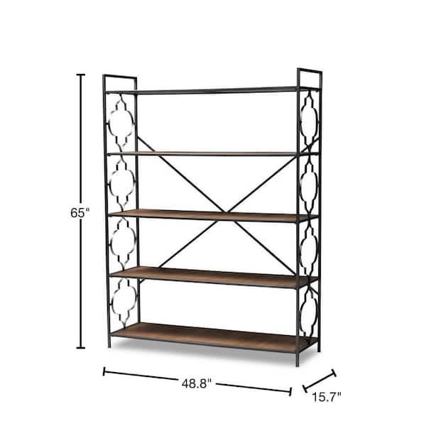 Baxton Studio 65 in. Natural Oak Black Metal 5 shelf Standard