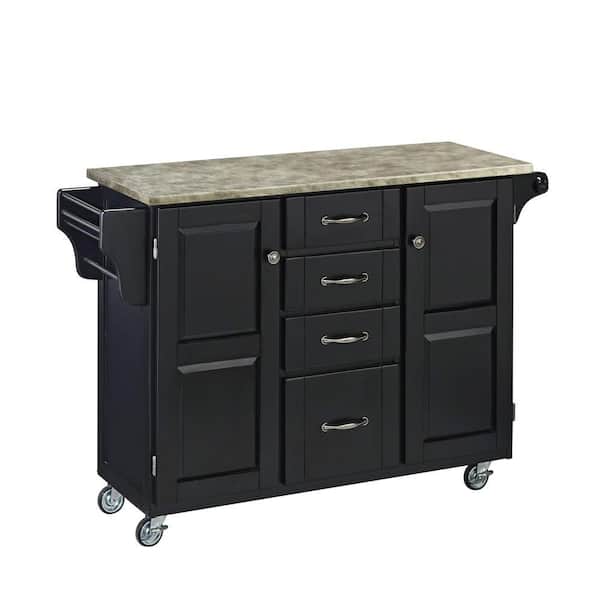 HOMESTYLES Create-a-Cart Black Kitchen Cart With Concrete Top