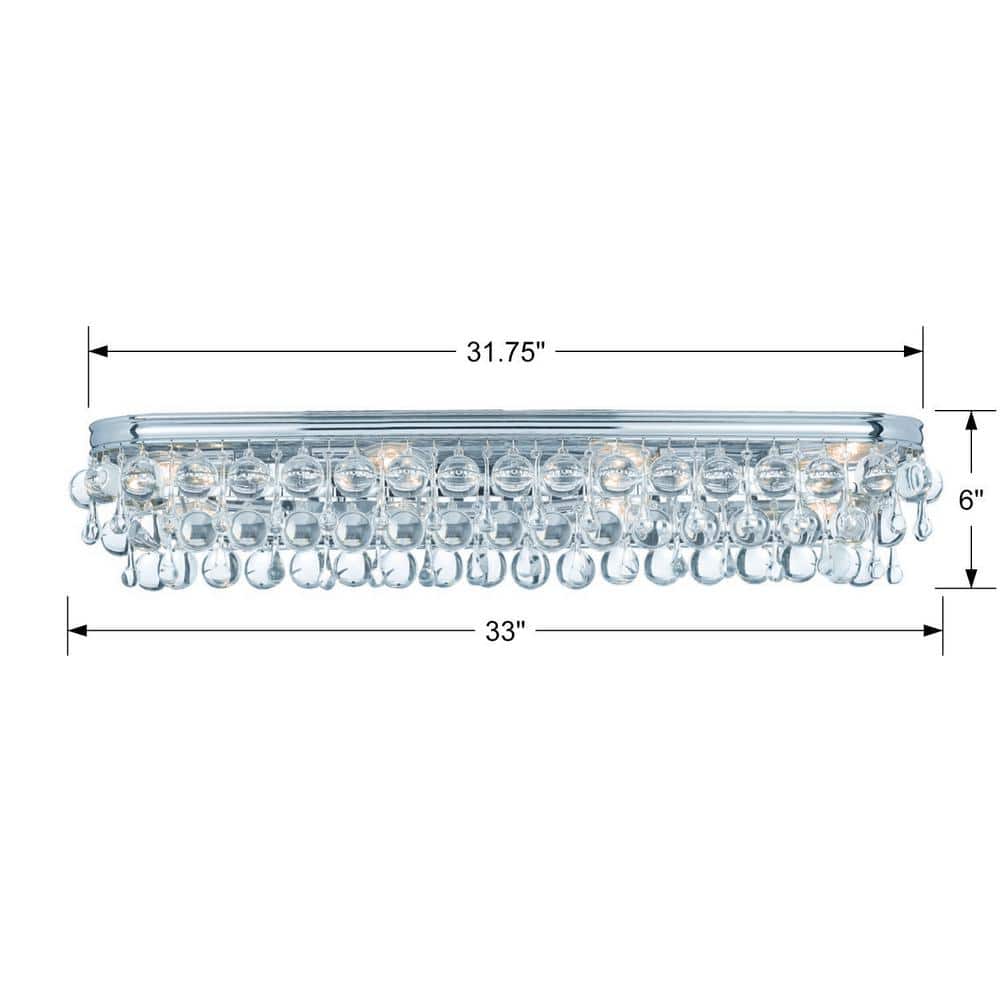 Polished Chrome 8-Light Dimmable Vanity Fixture with Clear Glass Drops