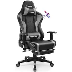 Gray Gaming Chair with Footrest, Bluetooth Speakers Ergonomic High Back Music Faux Leather Game Chair Office Desk Chair