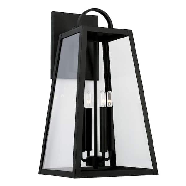 Leighton 23 in. 4-Light Black Outdoor Hardwired Wall Lantern Sconce with Clear Glass and No Bulbs Included