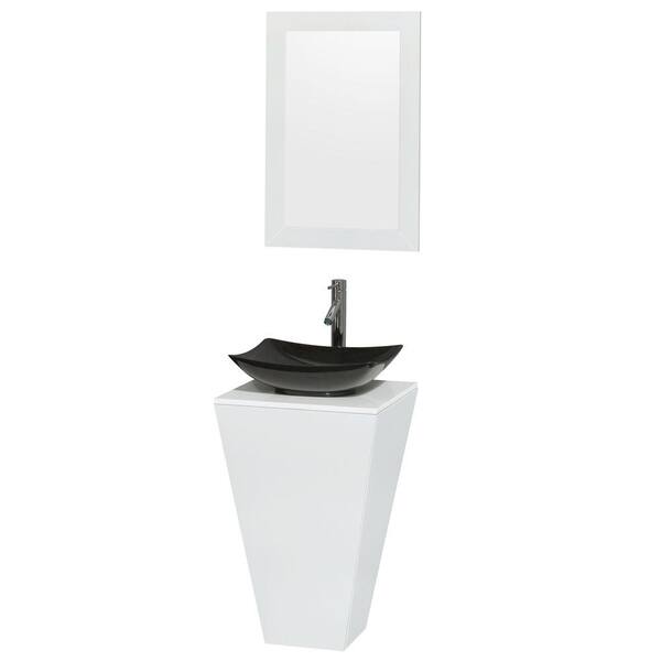 Wyndham Collection Esprit 20 in. Vanity in Glossy White with Man-Made Stone Vanity Top in White, Black Granite Sink and 20 in. Mirror