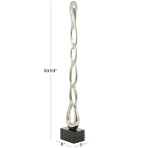 Silver Aluminum Tall Linked Floor Abstract Sculpture with Black Base