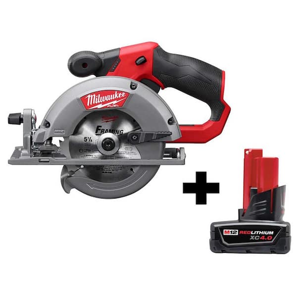 Milwaukee M12 FUEL 12V Lithium-Ion Brushless 5-3/8 in. Cordless Circular Saw  with 4.0 Ah M12 Battery 2530-20-48-11-2440 The Home Depot