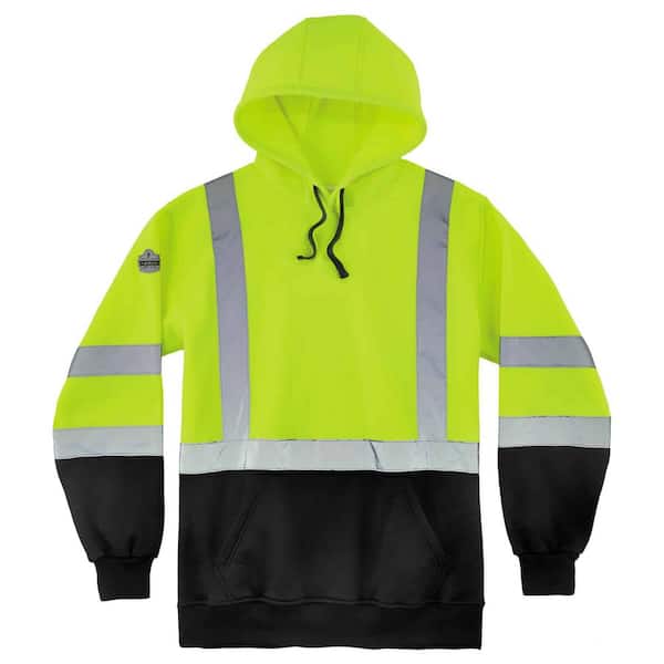 GloWear 8373 Men's Large Lime and Black Class 3-Pullover Hi-Vis Hooded Sweatshirt - Type R, Class 3