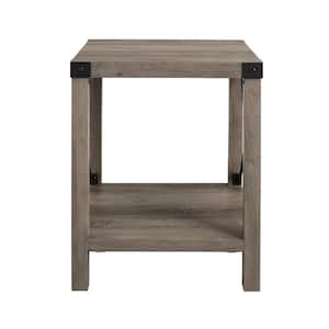 Urban Industrial 18 in. Grey Wash Square Metal X Accent Side Table with Lower Shelf