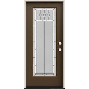 36 in. x 80 in. Left-Hand/Inswing Full Lite Mission Prairie Decorative Glass Dark Chocolate Steel Prehung Front Door