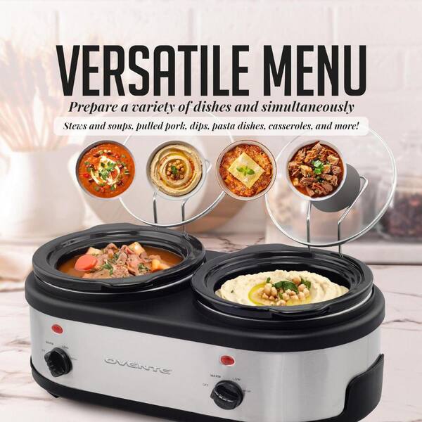 OVENTE Black Dual Buffet Station Slow Cooker SLO215BR The