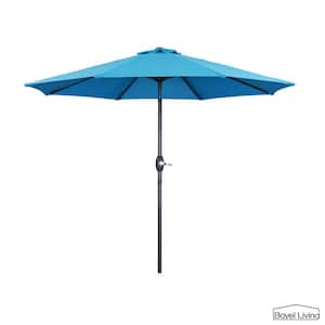 9 ft. Patio Umbrella Outdoor Umbrella Patio Market Umbrella with Push Button Tilt and Crank (Light Blue)