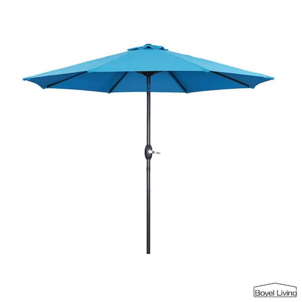 Boyel Living 9 ft. Patio Umbrella Outdoor Umbrella Patio Market Umbrella with Push Button Tilt and Crank (Light Blue)
