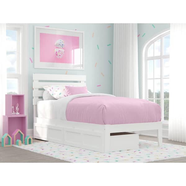 AFI Oxford White Twin Solid Wood Storage Platform Bed with USB Turbo Charger and 2 Drawers