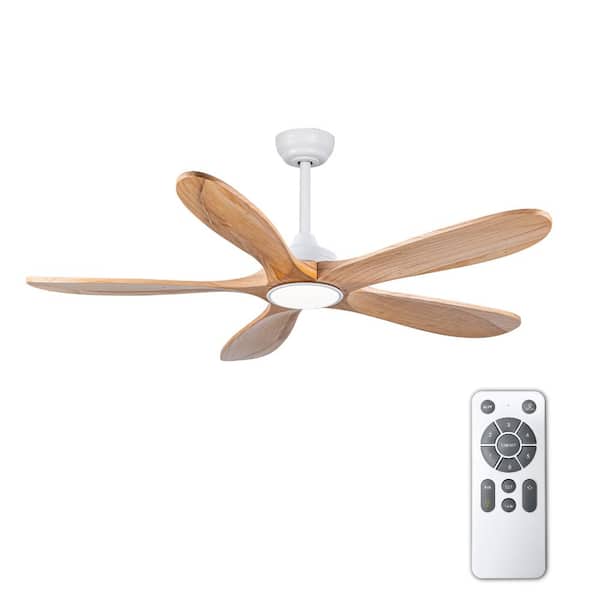 52 in. Indoor LED White Oak Downrod Ceiling Fan with Solid Wood Blades