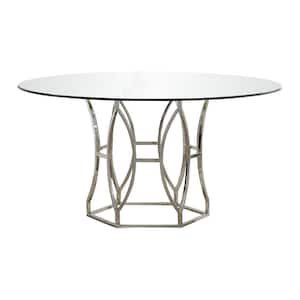 Laurie 60 in. Silver Glass Round Dining Table