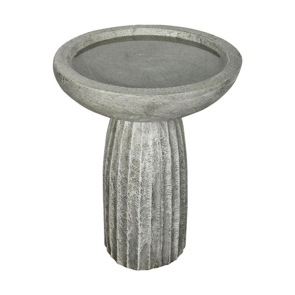 24. 4in. Gray Outdoor Concrete Birdbaths with 17. 5 in. Dia. Bath Bowl and Striping Pedestal for Garden Patio Lawn Yard