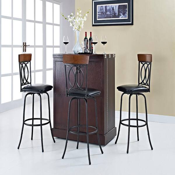 Linon Home Decor O and X Adjustable Height Brown Cushioned Bar Stool (Set of 3)