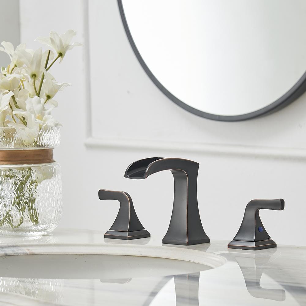 Oil-Rubbed Bronze 8-Inch Widespread Waterfall Bathroom Faucet