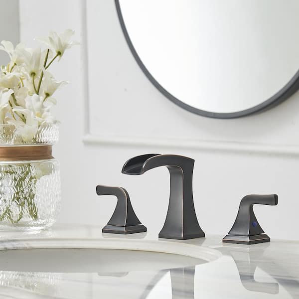 8 in. Widespread 2-Handle Waterfall Bathroom Sink Faucet in Oil Rubbed Bronze