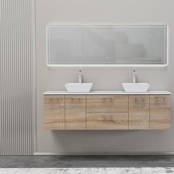 Eviva Luxury 72 In W X 21 D 26 H Bath Vanity White Oak With Glasses Top Evvn823 72whok 2 The Home Depot Bath Vanity In White Oak, 72 Inch Vanity White Oak