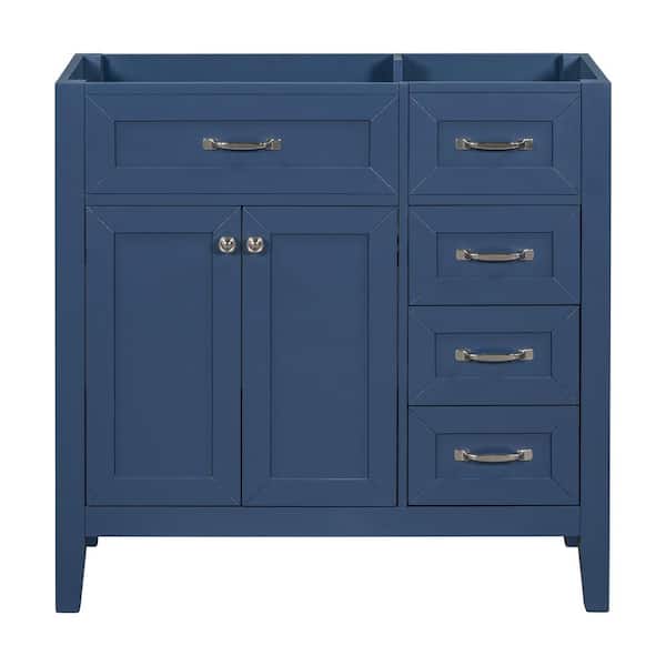 Zeus & Ruta 35.5 in. W x 17.7 in. D x 35 in. H Bath Vanity Cabinet without Top With Drawers, Solid Frame and MDF Board in Blue