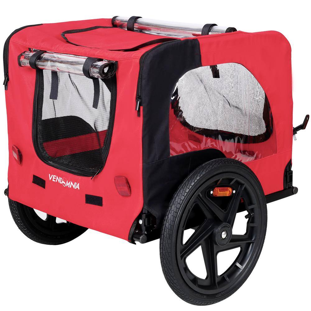 Red Foldable Bicycle Trailer for Small to Medium Pets with Reflectors