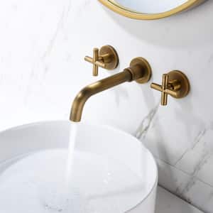 Double Handle Wall Mounted Bathroom Sink Faucet in Antique Bronze