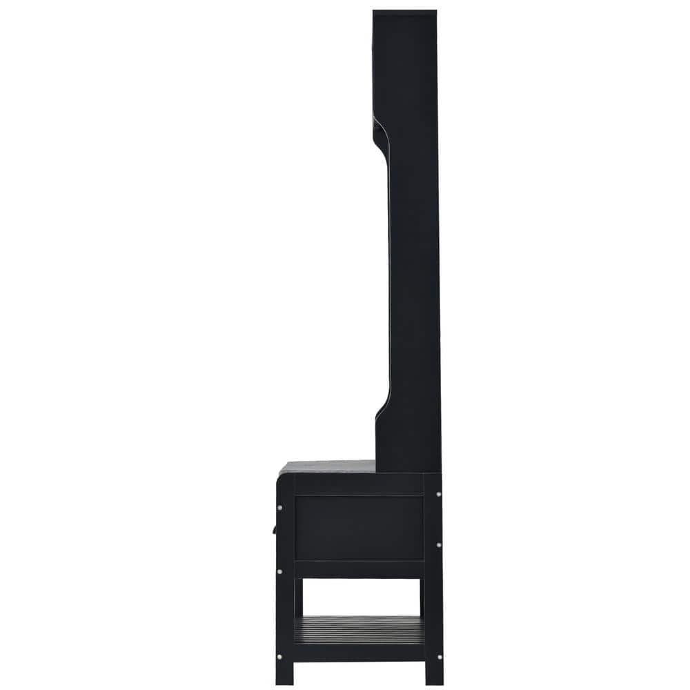 33.5 in. W x 16.5 in. D x 69 in. H Black Linen Cabinet Hall Tree with 4-Hoo
