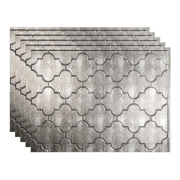 Fasade 18.25 in. x 24.25 in. Monaco Vinyl Backsplash Panel in Crosshatch Silver (5-Pack)
